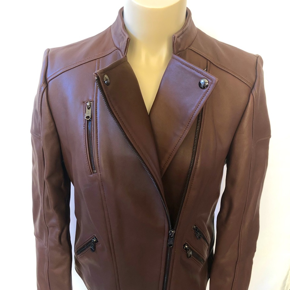 SAM EDELMAN Brown/Luggage Lambskin Leather Moto Jacket, Size M, NWT
